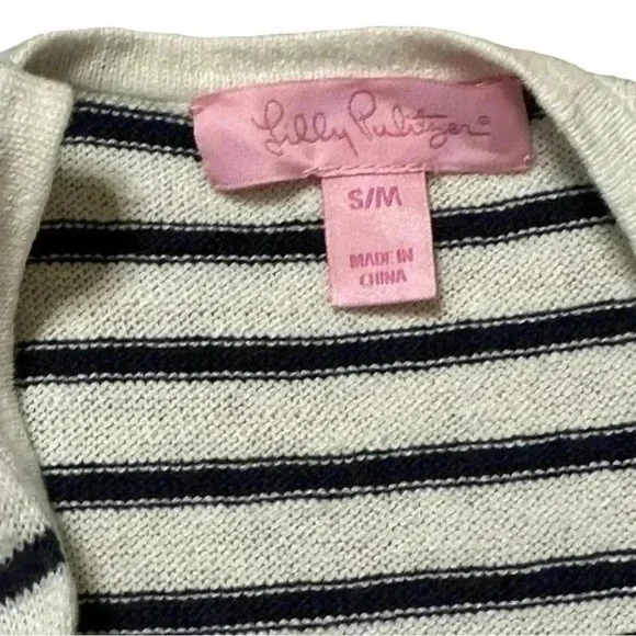 Lilly Pulitzer Cold Shoulder Linen Cotton Striped SweaterSize: S/M - Picture 5 of 7